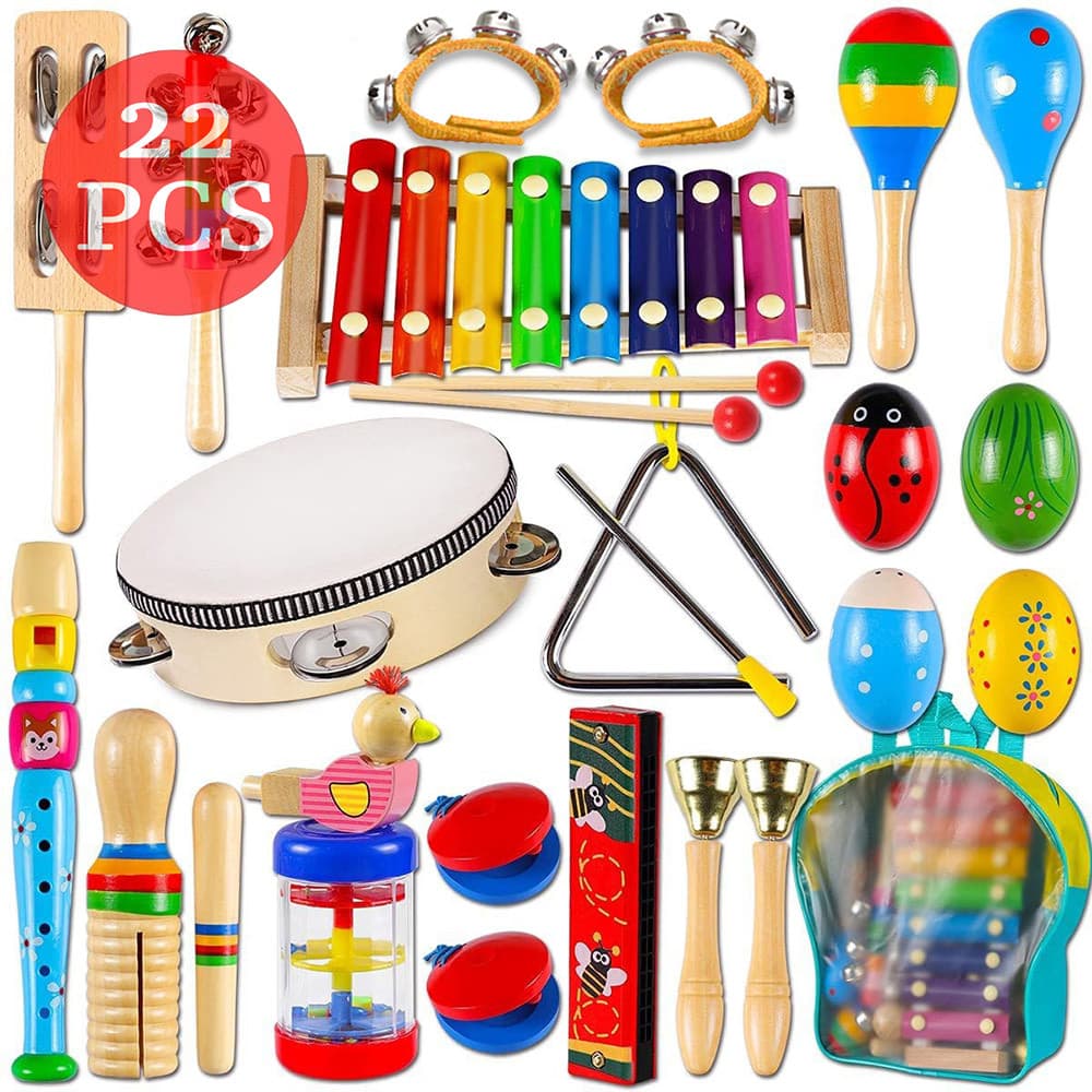 Kit 22 Peças Conjunto De Instrumentos Musicais De Percussão Infantil Brinquedos Educativos Musicais Orff