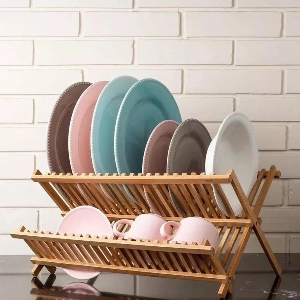 Escorredor Pratos Dobrável Colher Rack Copo Bambu Suporte Taça Talheres Tampa Cozinha Casa Louça