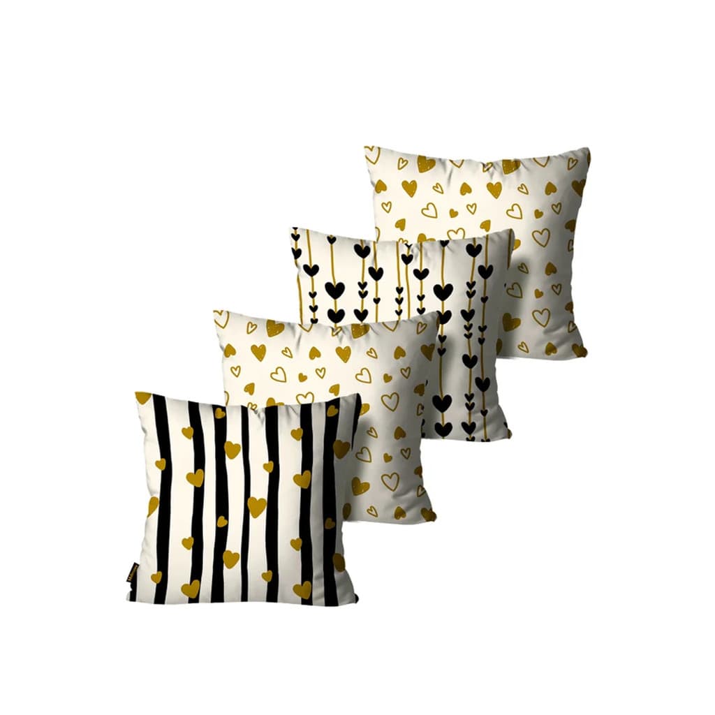 Kit com 4 Capas de Almofadas Decorativas Corações Off White