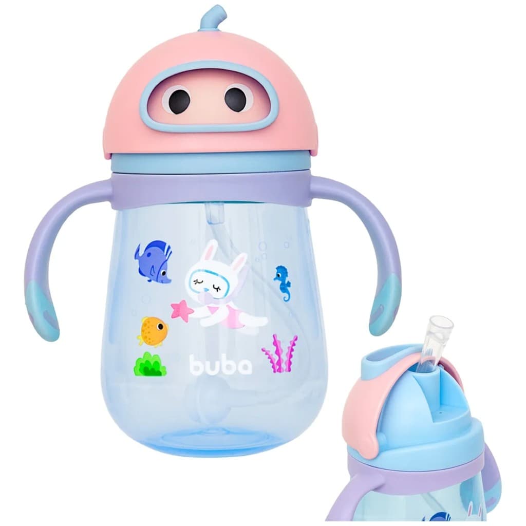 Copo de Treinamento Buba com Canudo e Alça Removível Rosa 300ml