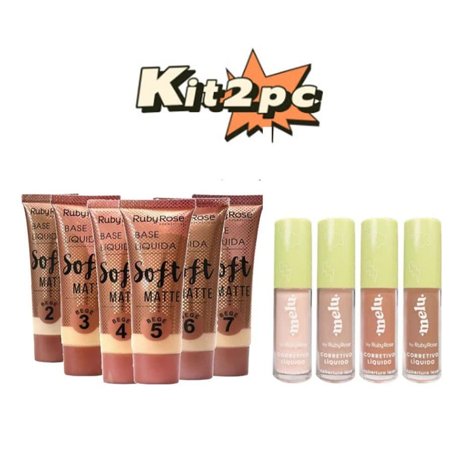 Base Líquida Soft Matte Bege Ruby Rose e Corretivo Líquido Cobertura Leve Melu Ruby Rose