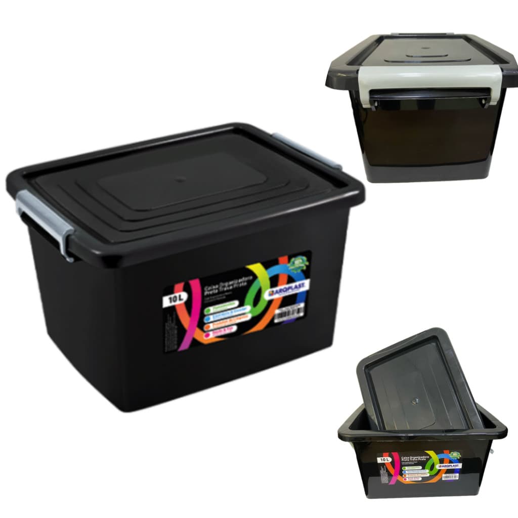 Caixa Organizadora Multiuso Preta Com Trava 10 Lts 19x36x26 ARQPLAST  25950PM