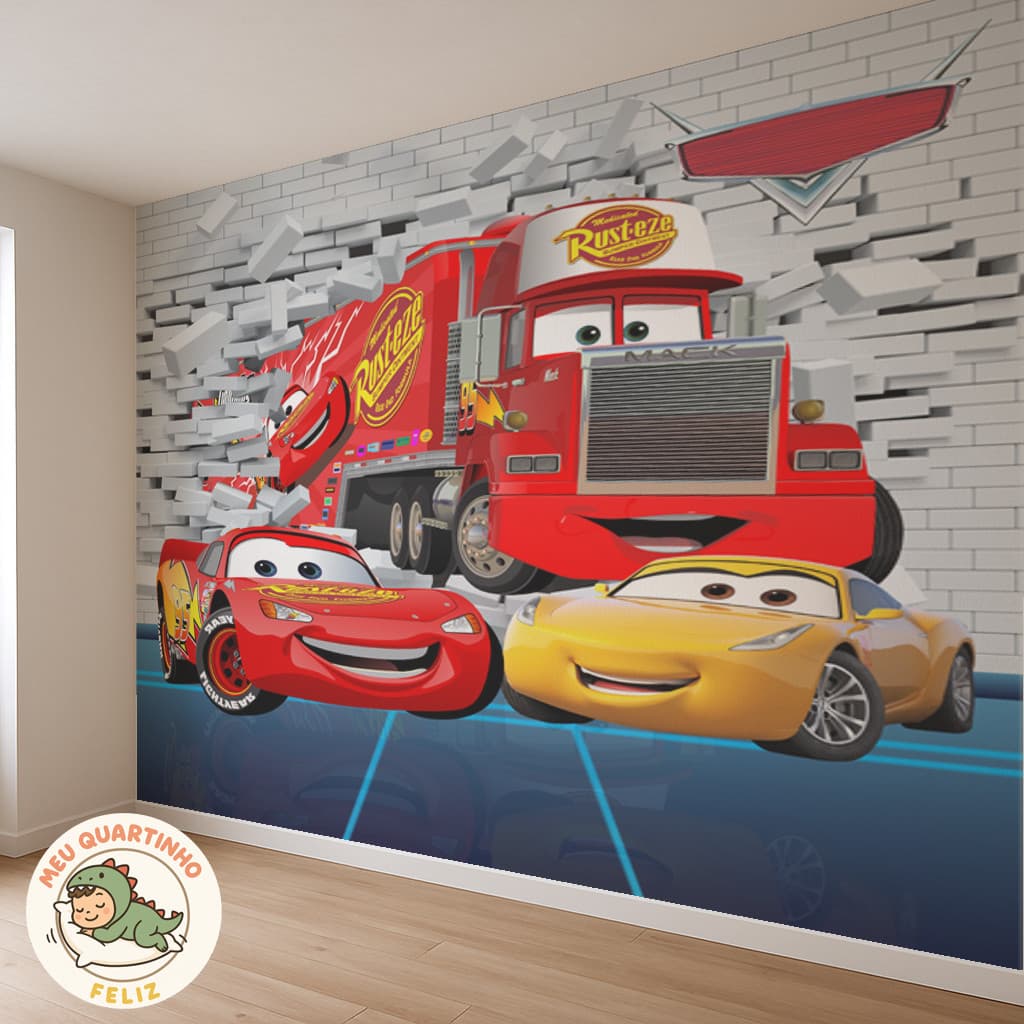 Papel de Parede Relampago Macqueen 3D m² para Quarto Infantil Adesivo 160