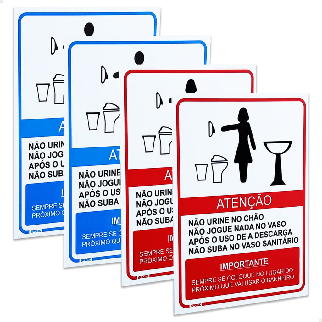 4 Placas Banheiro Masculino E Feminino Regras Sinalização