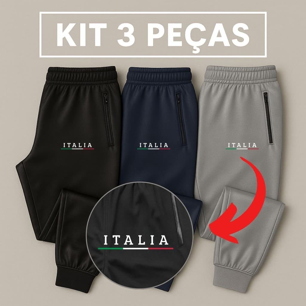 KIT 3 Calça JOGGER  ITALIA  De Inverno Adulta Chipa Masculino Flanelada Frio JOGGER Homem bolso Chipa