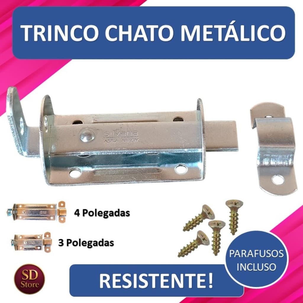 Trinco Fecho Chato Ferrolho Porta Cadeado P/ Portão Janela Porta Metálico Segurança Zincado