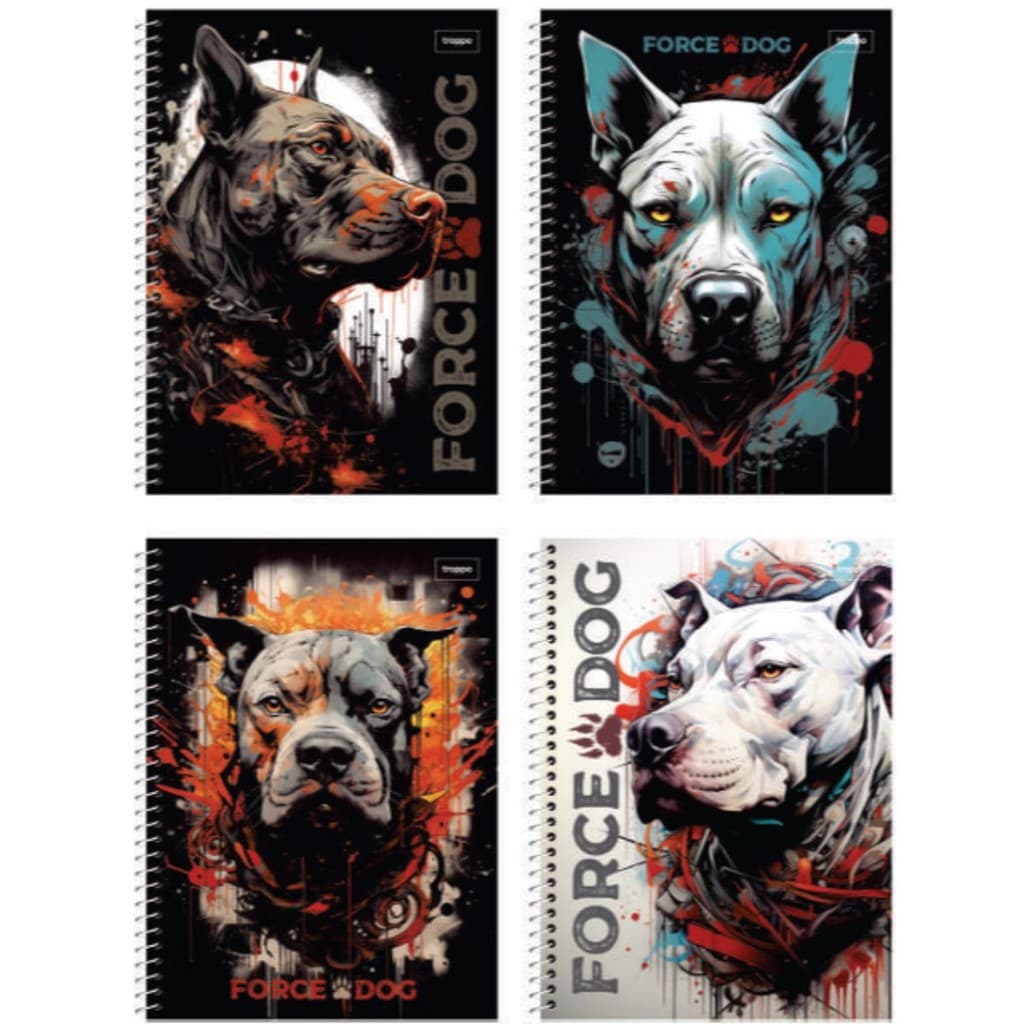 Caderno Escolar Capa Dura Force Dog 1 Matéria 80 Folhas Cachorro Universitário