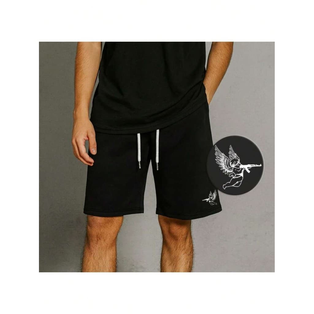 Bermuda Masculina Tactel Angel Anjo AK-47 Army Minimalista Alta Elasticidade Casual Streetwear