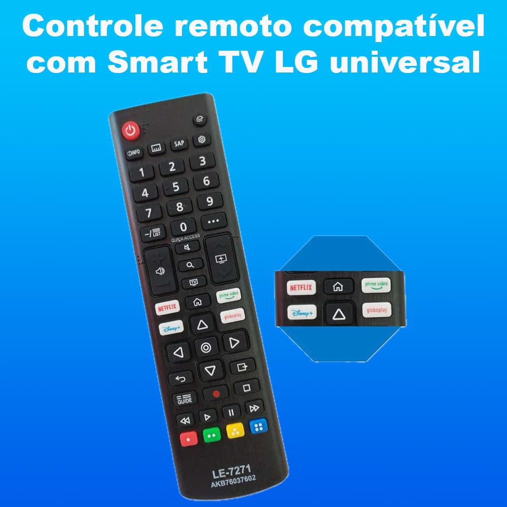 Controle Remoto Compatível para TV LG Smart 4K Amazon Prime Globoplay AKB76037602 Tg