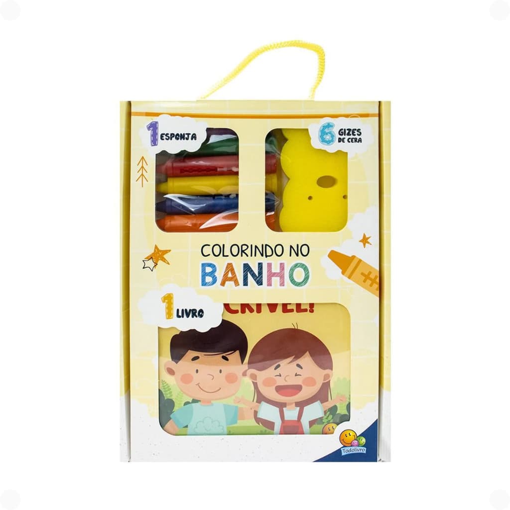 Colorindo no Banho Um Dia Incrível Kit Infantil Livro de Banho com Giz de Cera e Esponja