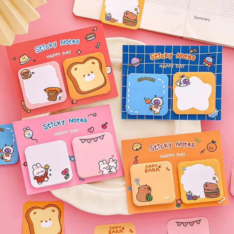 60 Folhas Adorável Desenho Animado Série Feliz Dia Notas Pegajosas Escola Estudante Portátil Mini Bloco De