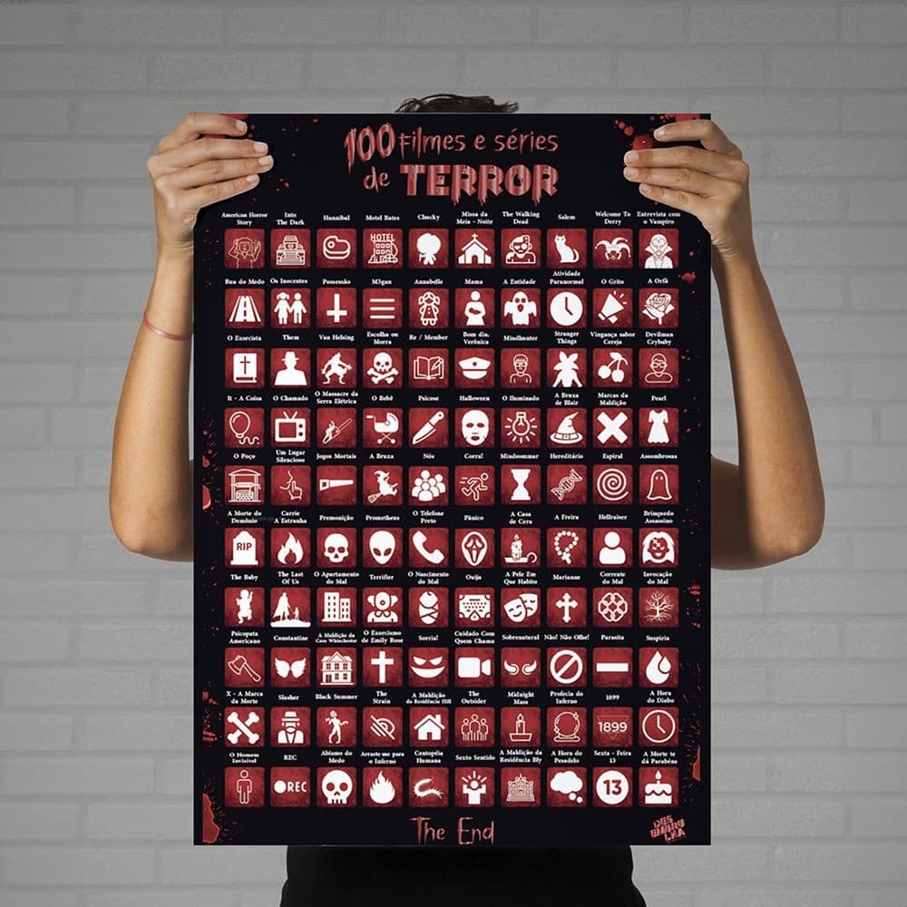 Pôster Raspadinha 100 Filmes e Séries de Terror | Guia de Maratona de Halloween 60x40cm