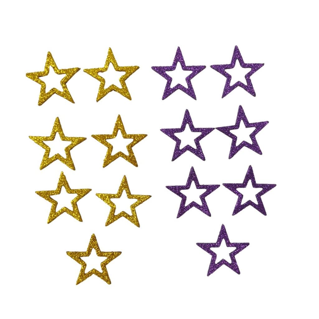 Adesivo Pet Lacinho Pity Biju Estrela Vazada - Dourado e Roxo - 14 Un.