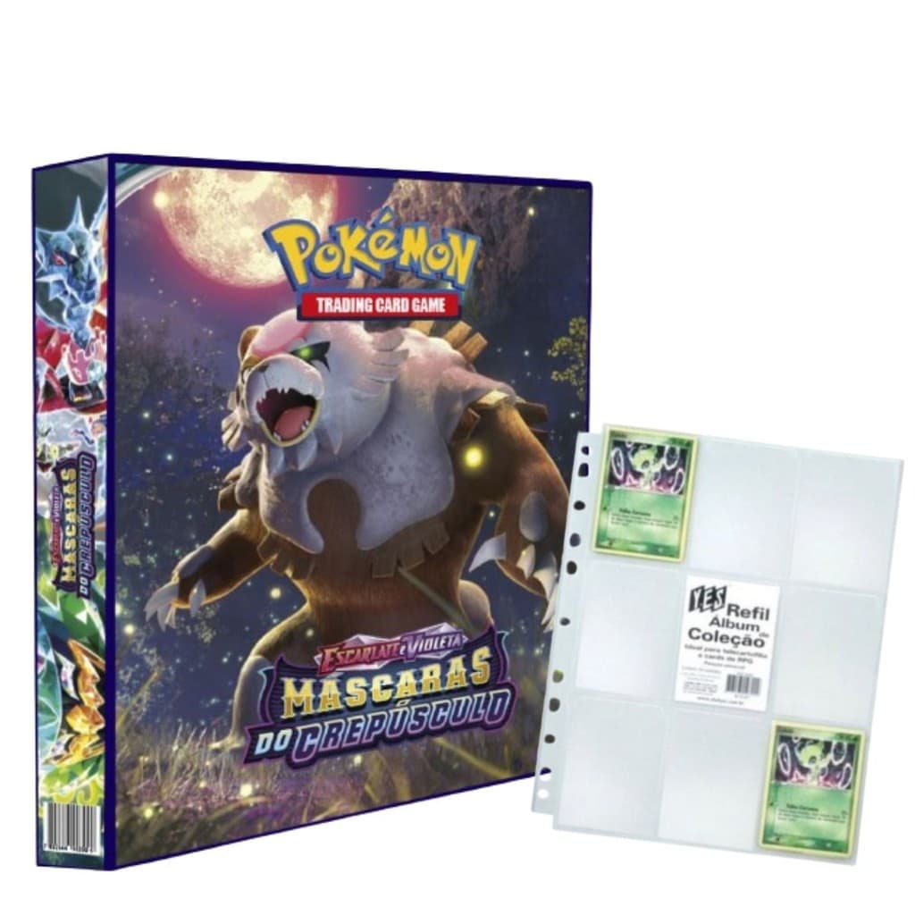 Album Pasta Fichário Pokemon Máscaras Crepúsculo + 10 Folhas
