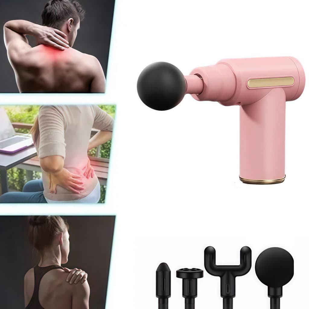 Pistola de Massagem Muscular Portátil Elétrica Profissional Recarregável USB com Múltiplas Ponteiras para Relaxamento