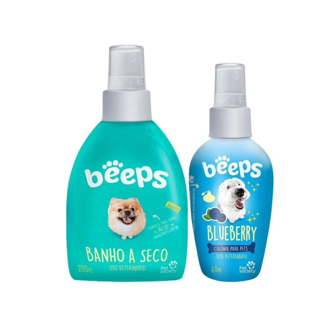 Kit Pet Banho a Seco e Colonia Blueberry Beeps Pet Society