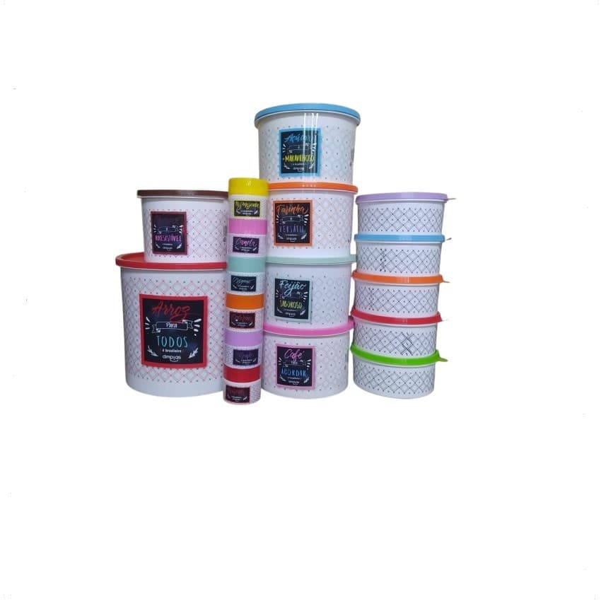 Kit Potes Plástico DM Plas Conjunto c/ 17 peças Mantimentos