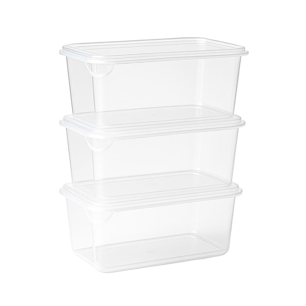 Kit com 3 potes 1L empilháveis em plástico 3D, ideal para marmita, refeição e organização prática!
