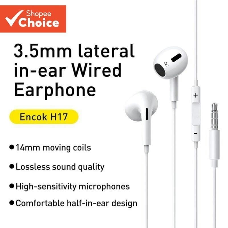 H17 Fone De Ouvido Com Fio Encok Lateral Fones Intra-Auriculares Microfone Portas De 3.5mm Dispositivos HiFi Cancelament