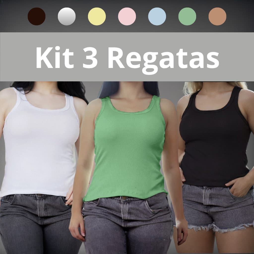 Kit 3 Regatas Ribana Canelada Feminina Blusa Basica Verao