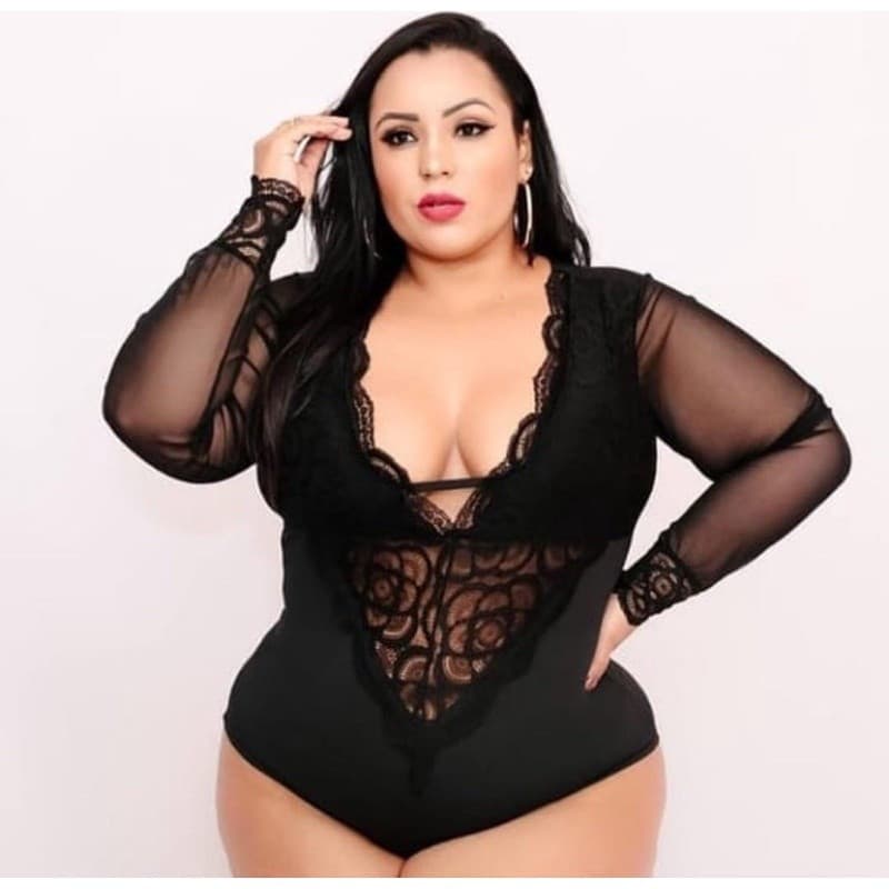 Bory Body Manga longa tule body renda  Plus size renda rendado feminina luxo fundo nude