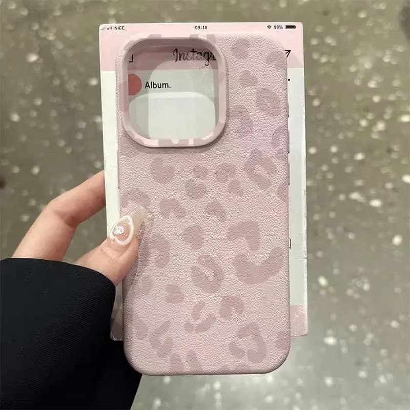 Rosa Leopardo Impressão Lichee Padrão Caso De Telefone Para iPhone 16 15 Pro Max 16e 14 13 12 11 15 Plus XS X XR Capa
