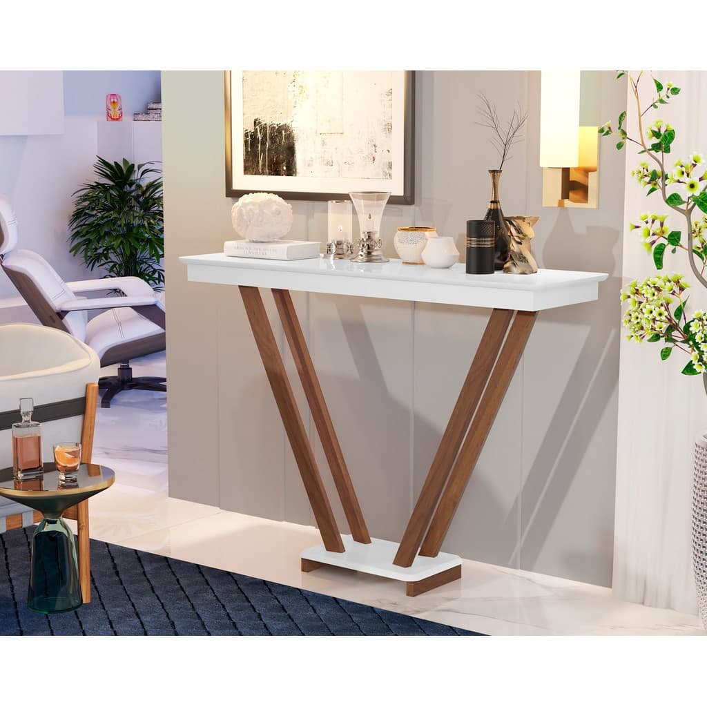 Aparador Sala Estar Moderno Supreme 119cm Pés Madeira-Branco