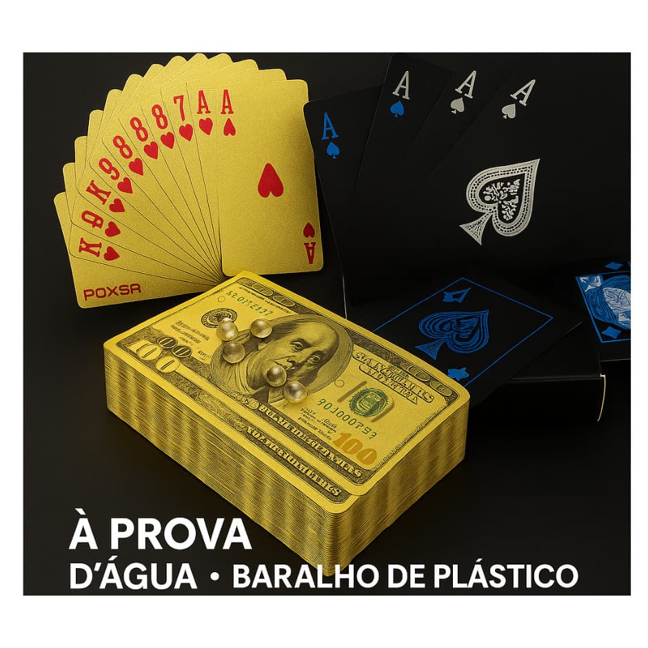 Baralho Black A Prova D'agua - Baralho Preto - Poker Mágica jogo de cartas dourado
