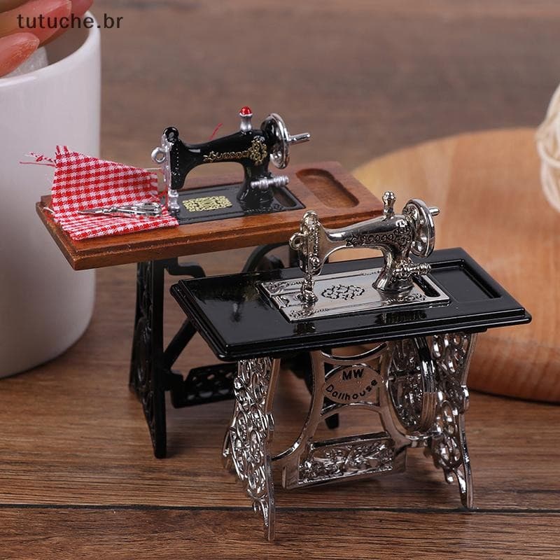 TU 1 : 12 Mini Máquina De Costura De Móveis Para Casa De Bonecas Com Tesoura Decoração De Boneca BR