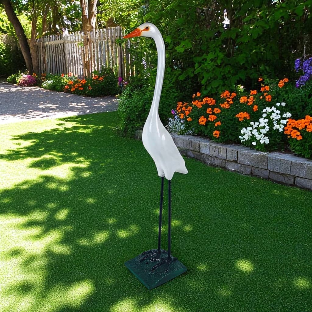 Decoração de Jardim Garça Branca Grande Realista Decorativa Em Resina