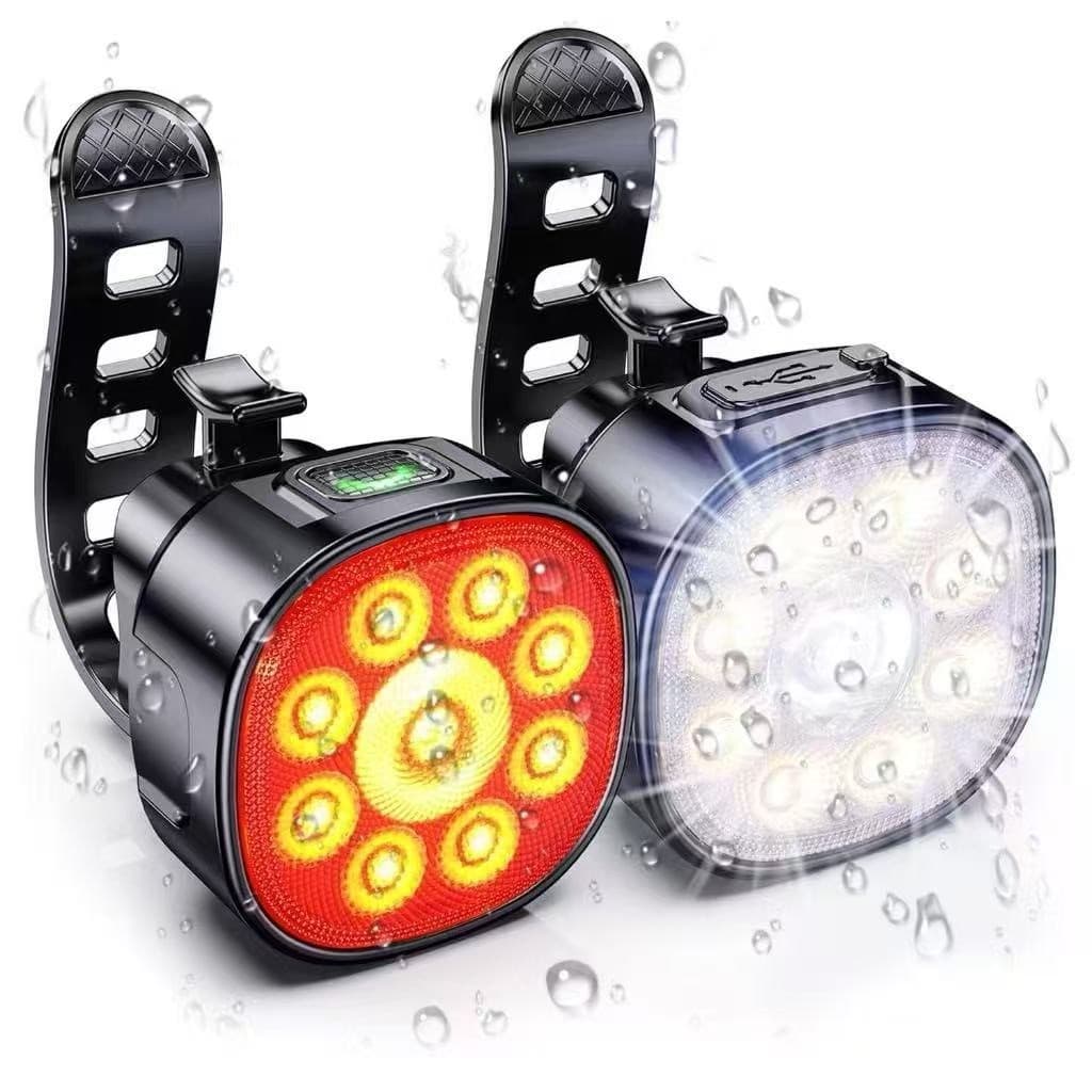 Kit Farol + Lanterna Traseira Bike 6-8 LED USB à Prova D'Água para Segurança