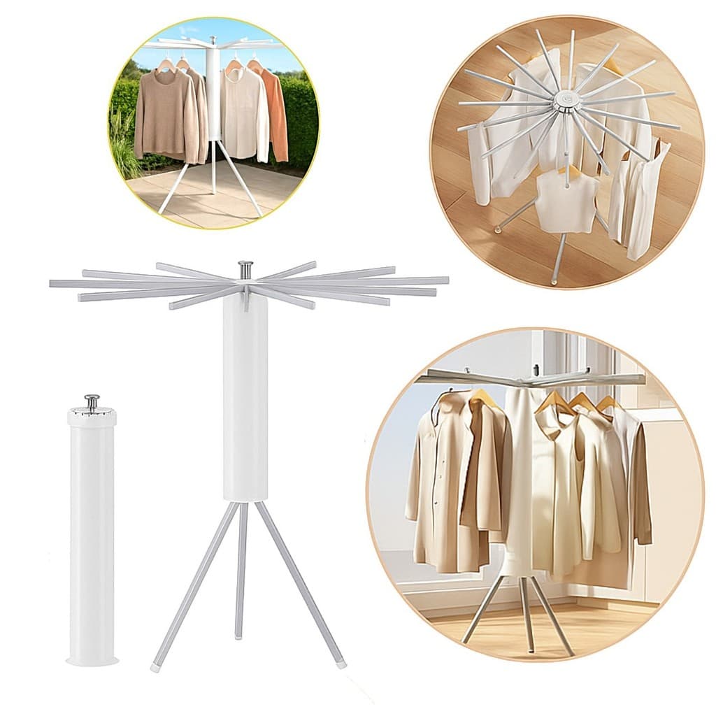 Varal Dobrável Portátil De Chão Redondo Pratico 360° Com 16 Hastes em Aço Inox e Pvc