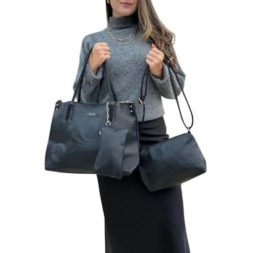 Kit 3 Pecas Bolsa Feminina Moda Tote Estilo Fashion Preta
