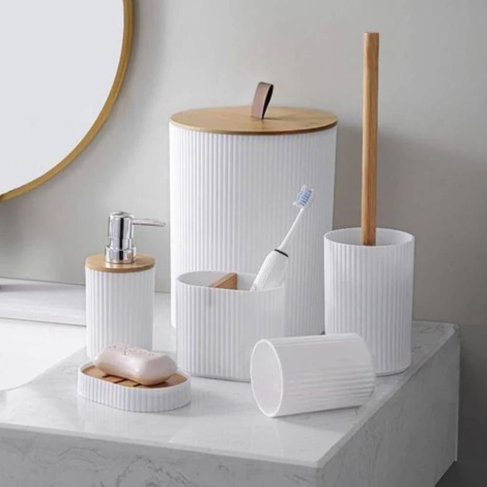Kit Organização Lixeira Suporte Pote Caixa Banheiro Saboneteira Cesto Shampoo Produto