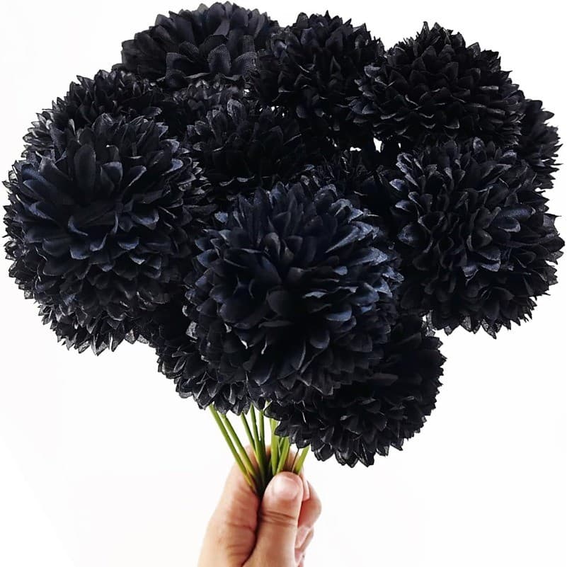 Halloween Preto Artificial Falso Flores Plantas Seda Crisântemo Bola Hortênsia Arranjos Buquês De Casamento Decoração Ca