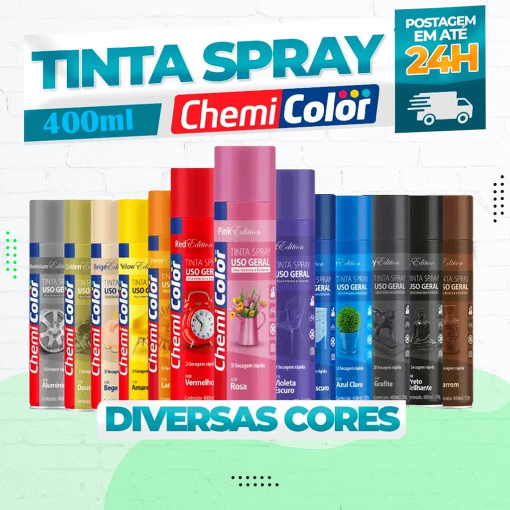 Tinta Spray ChemiColor 400ML USO GERAL Todas as Cores Acabamento Perfeito