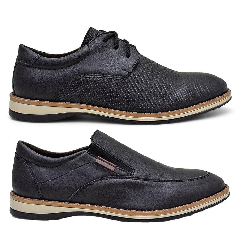 Kit Tenis Masculino e Sapato Oxford Liso Calce Fácil