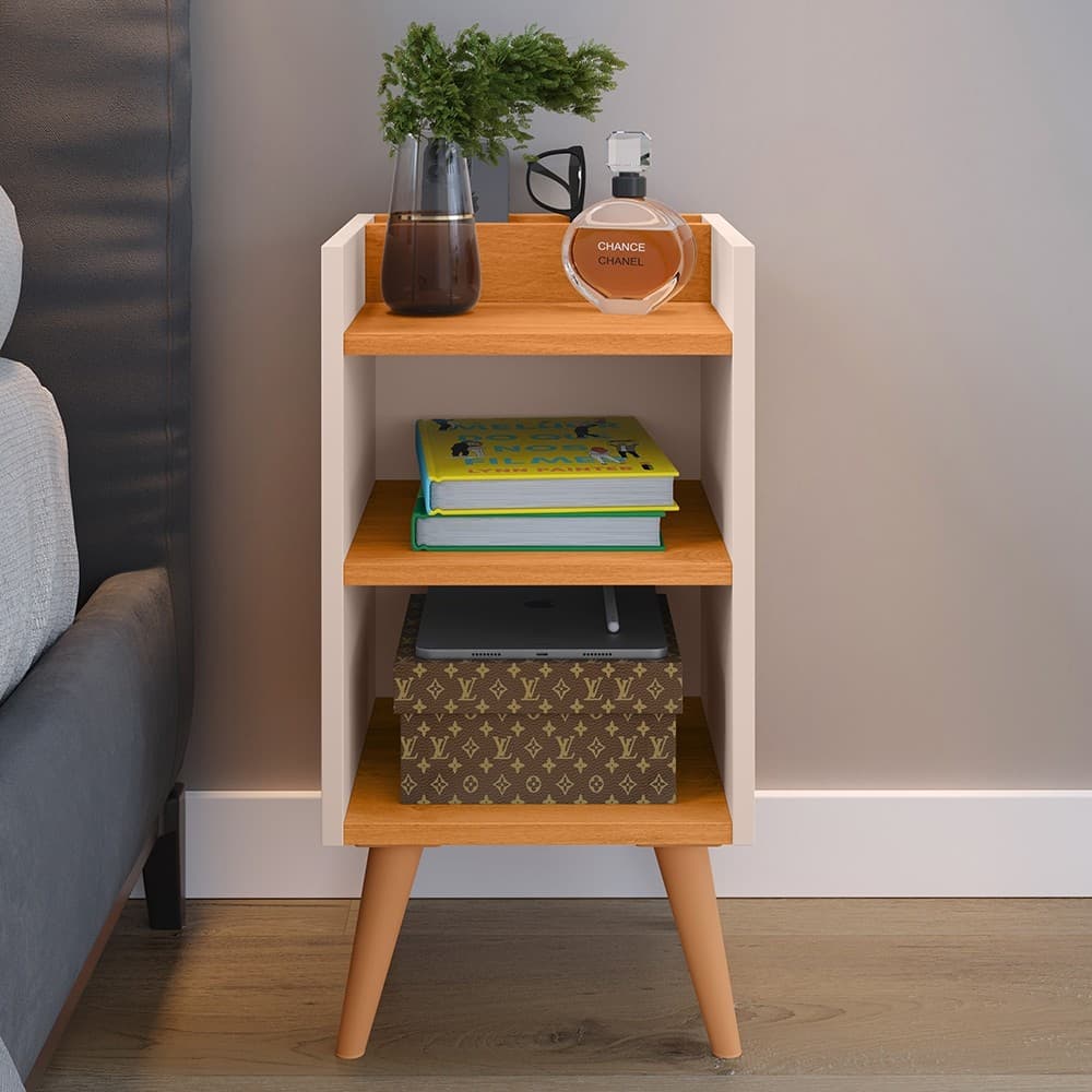 Mesa de Cabeceira Retrô Max com Porta Celular Criado Designer Moderno Mesa Quarto com prateleira Nicho Lindas Cores