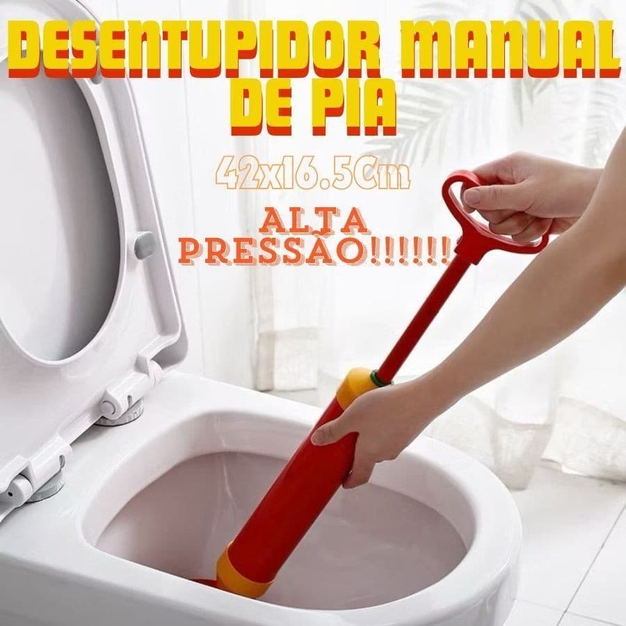 Desentupidor Manual De Pia 42x16.5Cm Cano Esgoto Ralo Vaso Tipo Bomba Sucção Alta Pressão