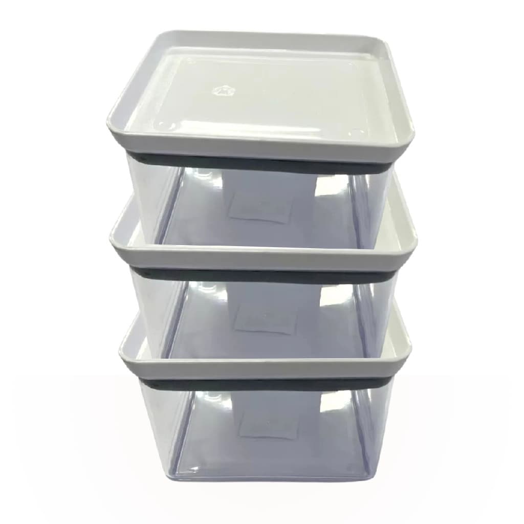 Kit 3 Potes Herméticos Retangular Mantimentos Organizador Cozinha Acrílico 550 ml