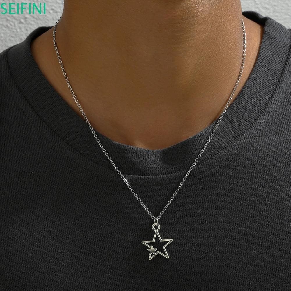 Colar De Pentagrama Vintage SEIFINI , Com Pingente De Estrela Coreana Punk , Corrente De Clavícula De Liga De Moda