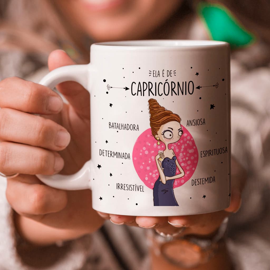 Caneca Personalizada Xicara Branca Grande Caneca de Porcelana Personalizada Signo H27 CAPRICORNIO