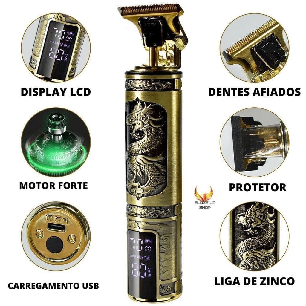 Maquina De Cabelo e Barba Profissional T9 ZG-067 Premium Dragão Vintage Com Display LCD Inteligente Raspa Tudo