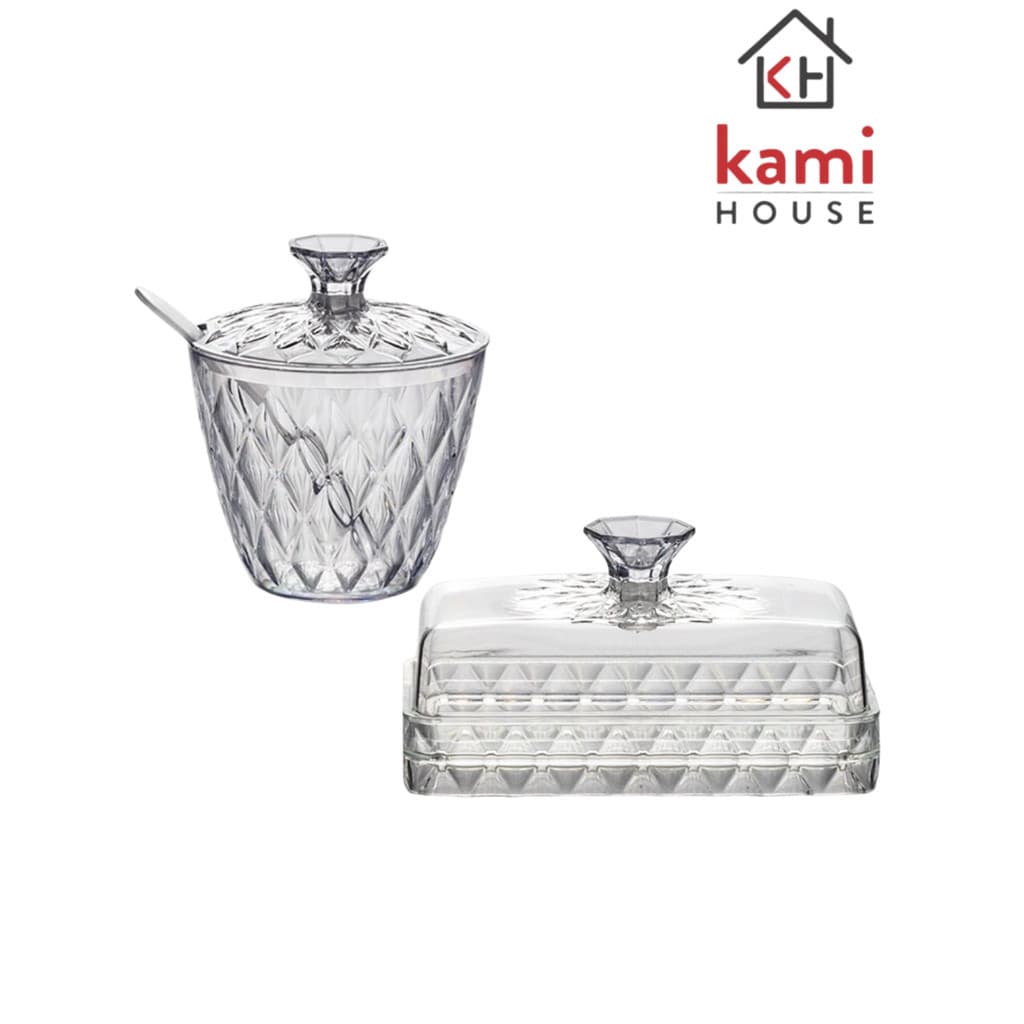 Kit Açucareira e Manteigueira Incolor Glamour