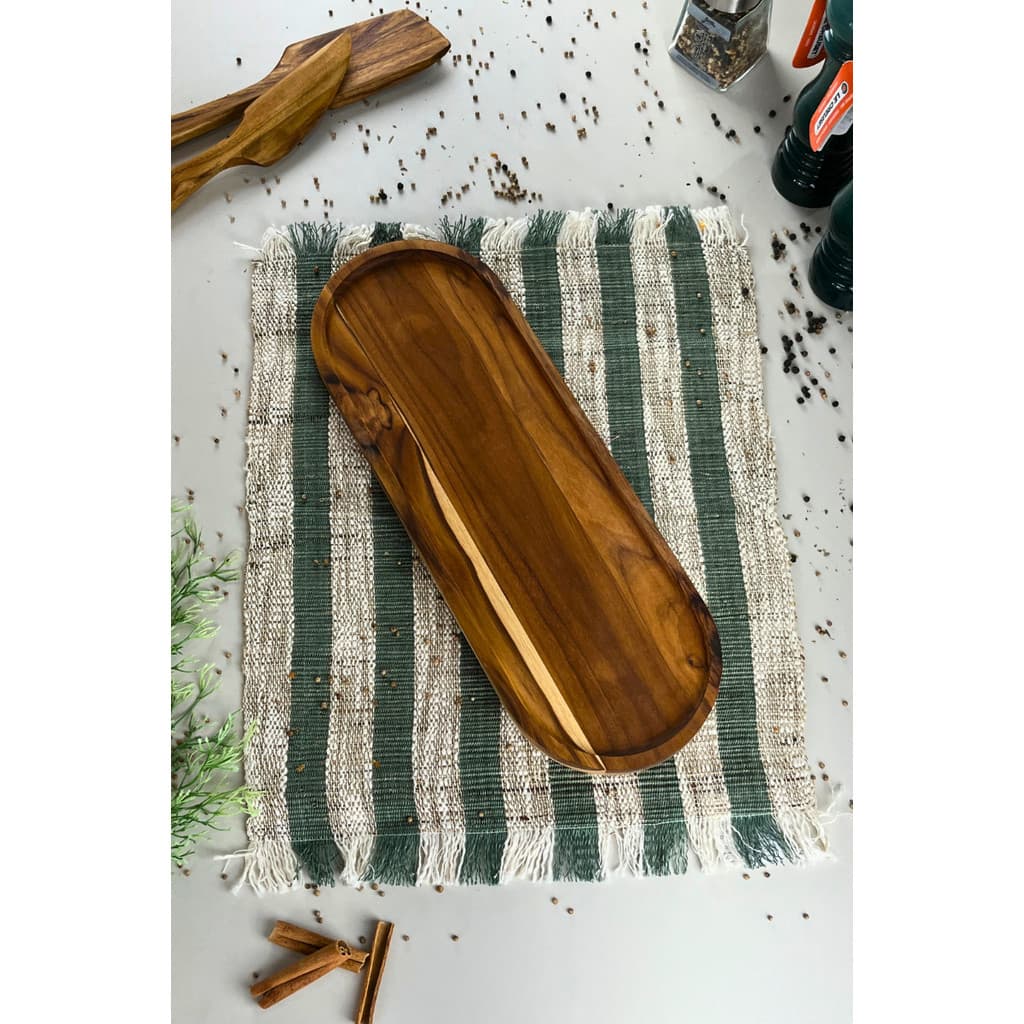 Tábua Oval Para Frios e Servir Rebaixada M - Madeira de Teca 53x18x2cm
