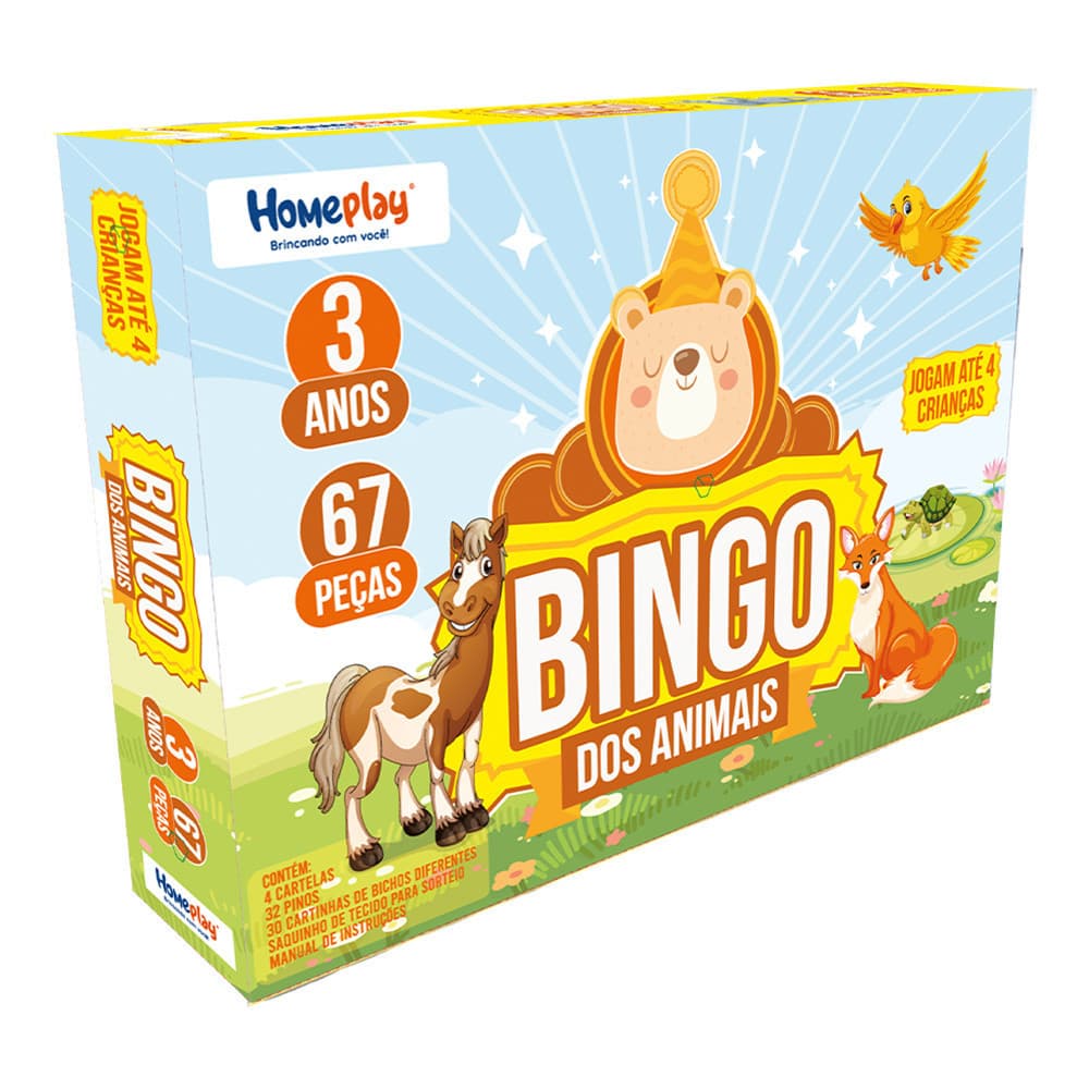 Jogo Bingo dos Animais Cartela Infantil 66 Pç Família Bichos