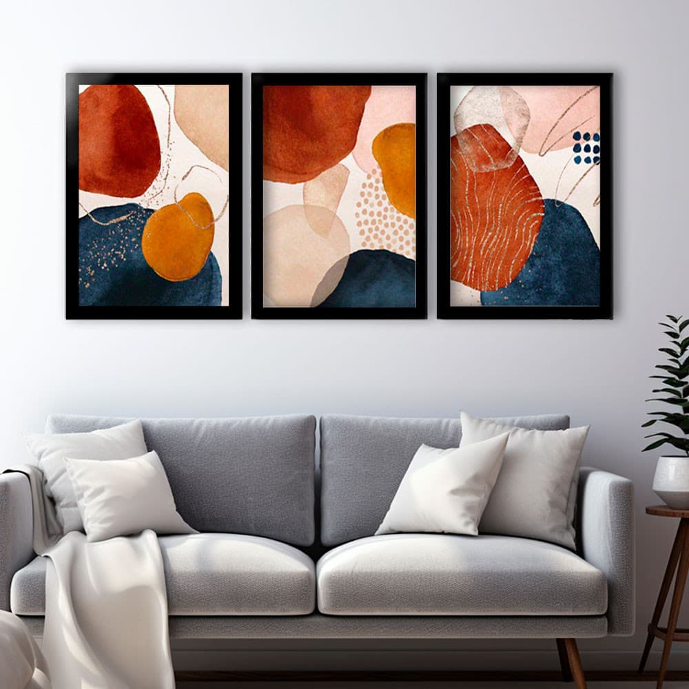 Quadros Decorativos Trio Geométrico Minimalista Quarto Sala Moderno
