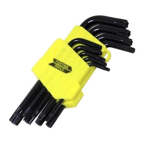 Jogo Chave Torque Torx L Furo 9 Peças Estriada T10 A T50 Aço Vanádio Fertak Tools 2409