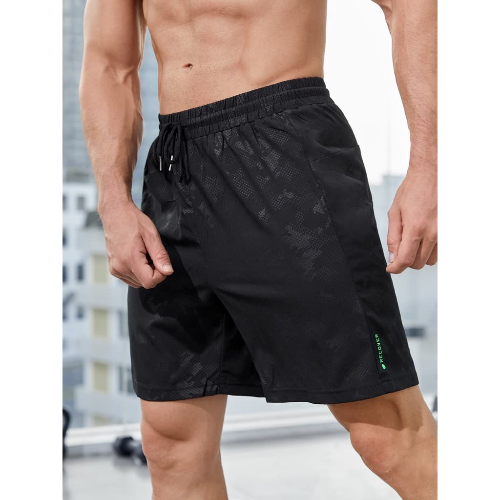 Manfinity Sport Corelite Shorts Esportivos Masculino com Letras Gráficas, Shorts de Ginástica, Shorts Jogger