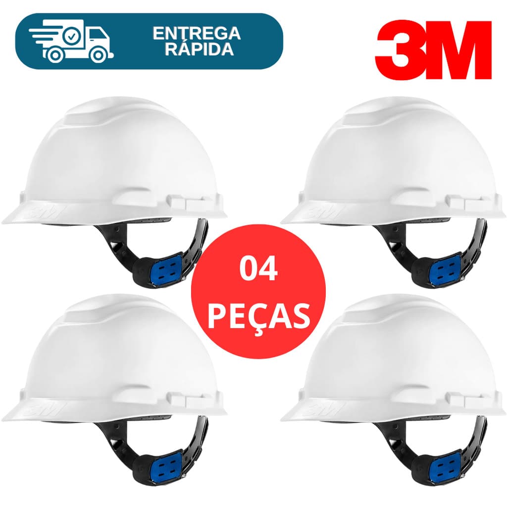 Kit 4 Capacete De Segurança 3M H700 Ajuste Fácil Jugular de Tecido Engenheiro Eletricista Obra Epi